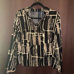 Black & Cream Patterned Long-Sleeve Women's Top
